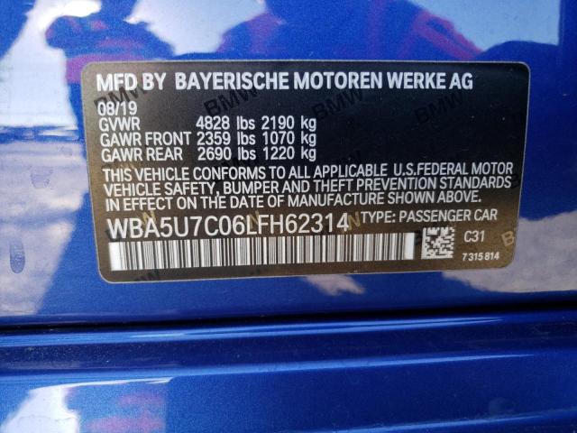 WBA5U7C06LFH62314 - 2020 BMW M340I BLUE photo 12