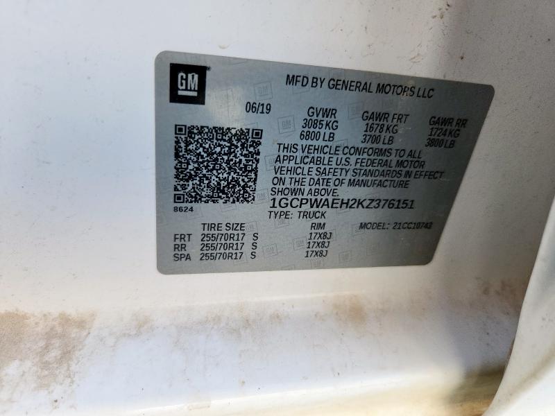 1GCPWAEH2KZ376151 - 2019 CHEVROLET SILVERADO C1500 თეთრი ფოტო 12