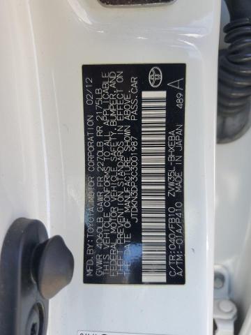 JTDKN3DP3C3001987 - 2012 TOYOTA PRIUS PLUG თეთრი ფოტო 13