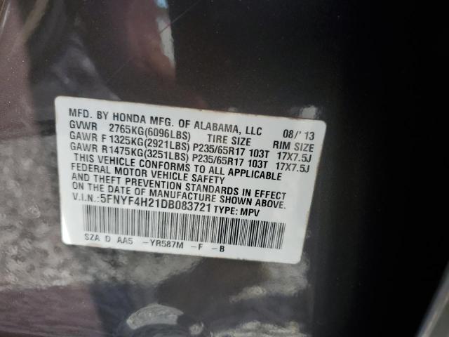 5FNYF4H21DB083721 - 2013 HONDA PILOT LX Qəhvəyi foto 13