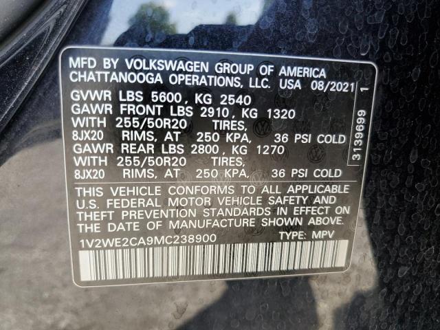 1V2WE2CA9MC238900 - 2021 VOLKSWAGEN ATLAS CROS SE Черный фото 13