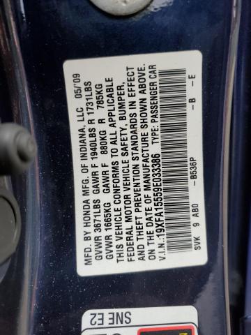19XFA15559E033386 - 2009 HONDA CIVIC LX BLUE photo 12