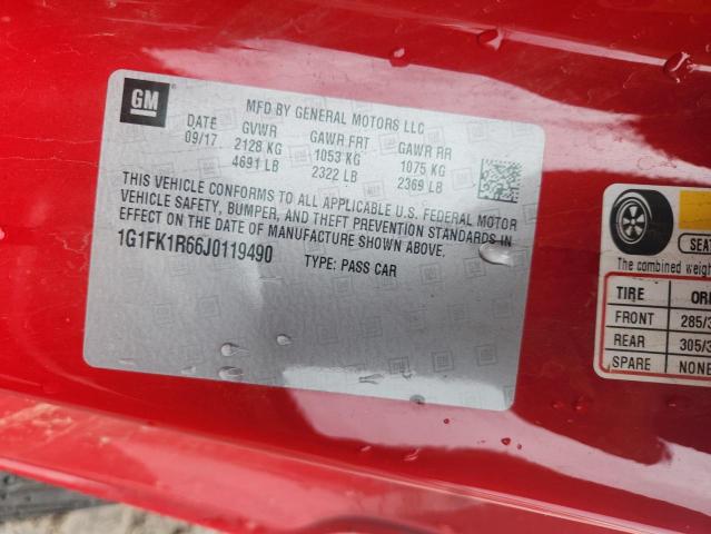 1G1FK1R66J0119490 - 2018 CHEVROLET CAMARO ZL1 Կարմիր լուսանկար 12