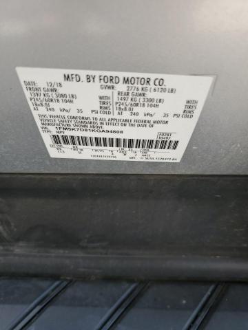 1FM5K7D81KGA94808 - 2019 FORD EXPLORER XLT ვერცხლისფერი ფოტო 13