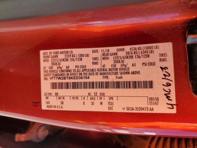 1FT7W2BT9KED36154 - 2019 FORD F250 SUPER DUTY RED photo 12