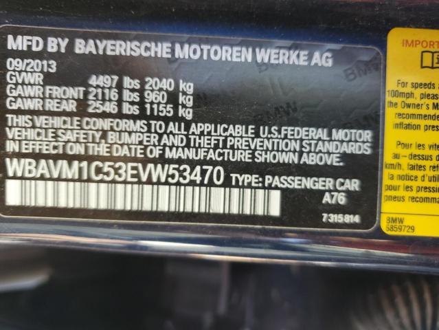 WBAVM1C53EVW53470 - 2014 BMW X1 SDRIVE28I BLUE photo 12