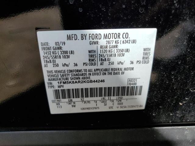 1FM5K8AR2KGB44246 - 2019 FORD EXPLORER POLICE INTERCEPTOR أسود صورة 12