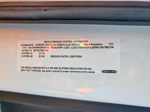 3AKJHHDR6NSMX6115 - 2022 FREIGHTLINER CASCADIA 1 WHITE photo 10