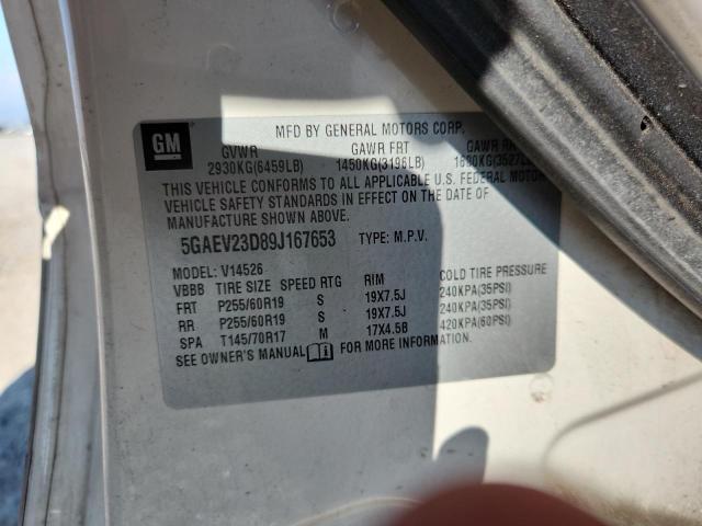 5GAEV23D89J167653 - 2009 BUICK ENCLAVE CXL WHITE photo 12