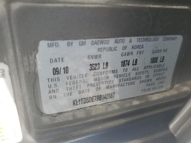 KL1TD5DE7BB142087 - 2011 CHEVROLET AVEO LS GRAY photo 12