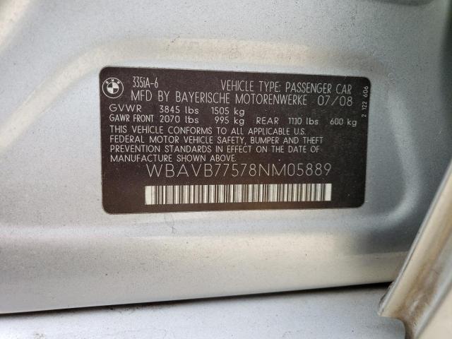 WBAVB77578NM05889 - 2008 BMW 335 I SILVER photo 12