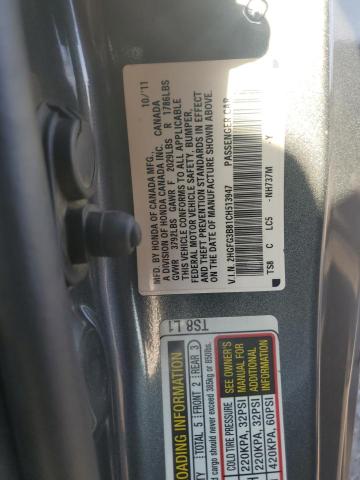 2HGFG3B81CH513947 - 2012 HONDA CIVIC EX GRAY photo 12