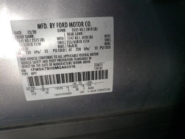 1FMSK7BH0MGA63316 - 2021 FORD EXPLORER SILVER photo 13