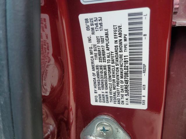 5J6RE48708L021811 - 2008 HONDA CR-V EXL წითელი ფოტო 14