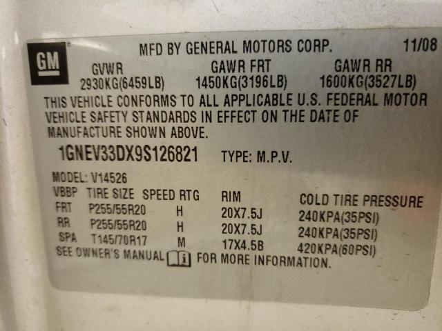 1GNEV33DX9S126821 - 2009 CHEVROLET TRAVERSE LTZ SILVER photo 13