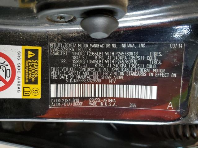 5TDJKRFH8ES029590 - 2014 TOYOTA HIGHLANDER XLE 黑色 照片 13