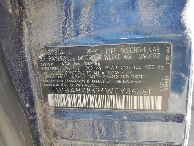 WBABK8324WEY86881 - 1998 BMW 328 IC AUTOMATIC BLUE photo 12