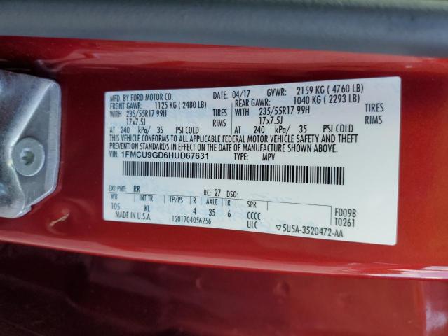 1FMCU9GD6HUD67631 - 2017 FORD ESCAPE SE BURGUNDY photo 13