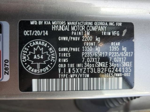 5XYZT3LB2FG244135 - 2015 HYUNDAI SANTA FE GRAY photo 13