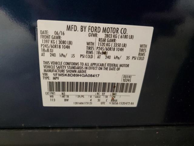 1FM5K8D89HGA08417 - 2017 FORD EXPLORER XLT BLUE photo 13