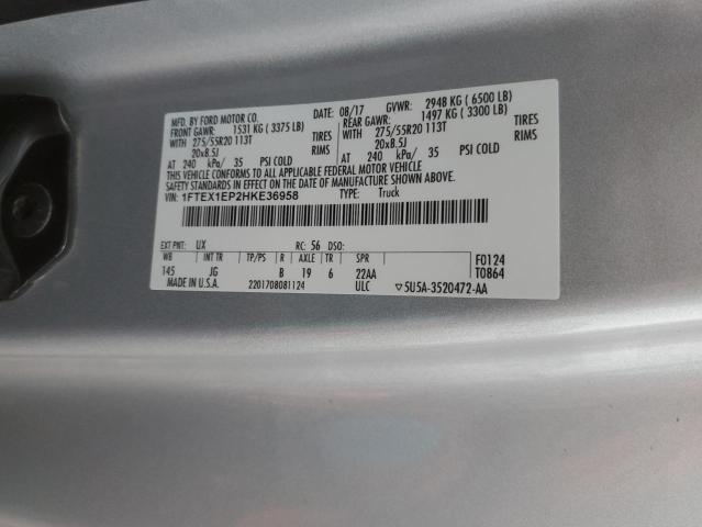 1FTEX1EP2HKE36958 - 2017 FORD F150 SUPER CAB SILVER photo 13