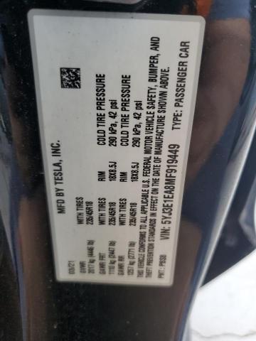 5YJ3E1EA8MF919449 - 2021 TESLA MODEL 3 Schwarz Foto 12