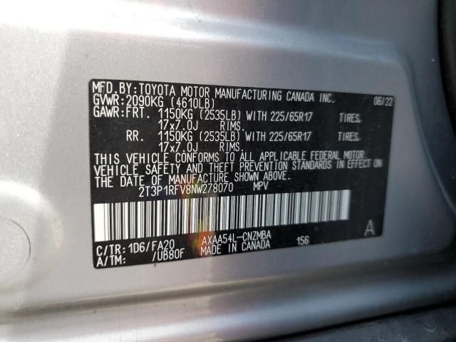 2T3P1RFV8NW278070 - 2022 TOYOTA RAV4 XLE SILVER photo 14