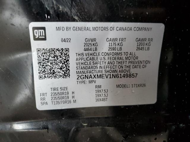 2GNAXMEV1N6149857 - 2022 CHEVROLET EQUINOX RS BLACK photo 12