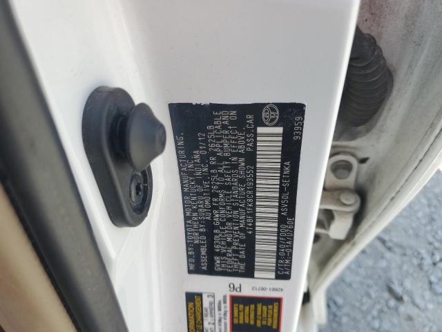 4T4BF1FK8CR193552 - 2012 TOYOTA CAMRY BASE WHITE photo 12