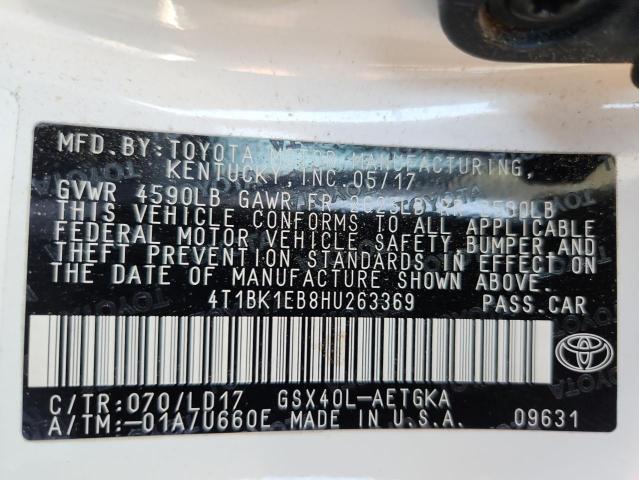 4T1BK1EB8HU263369 - 2017 TOYOTA AVALON XLE WHITE photo 13