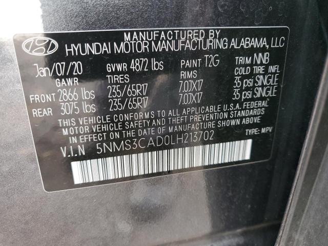 5NMS3CAD0LH213702 - 2020 HYUNDAI SANTA FE SEL GRAY photo 13