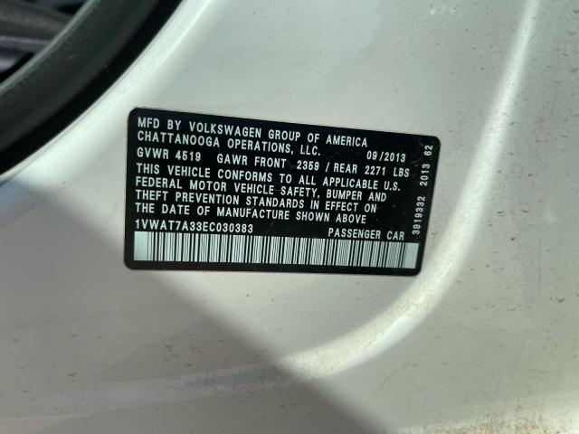 1VWAT7A33EC030383 - 2014 VOLKSWAGEN PASSAT S WHITE photo 10