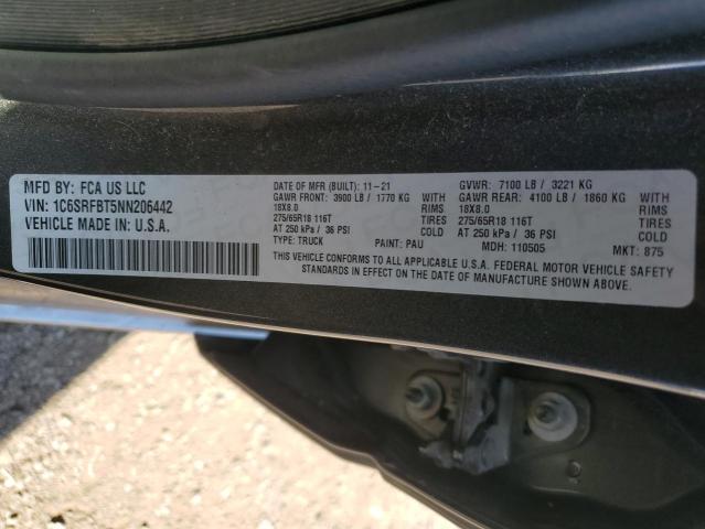 1C6SRFBT5NN206442 - 2022 RAM 1500 BIG HORN/LONE STAR GRAY photo 12