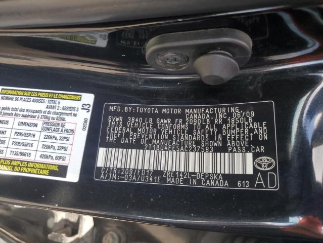 2T1BU4EE5AC237583 - 2010 TOYOTA COROLLA BASE BLACK photo 12