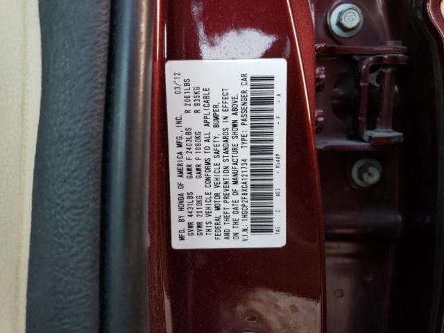 1HGCP2F8XCA121734 - 2012 HONDA ACCORD EXL BURGUNDY photo 12