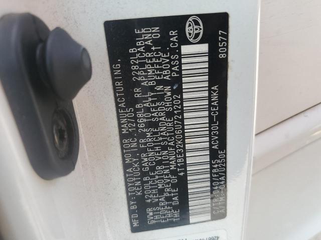 4T1BE32K06U721202 - 2006 TOYOTA CAMRY LE WHITE photo 12