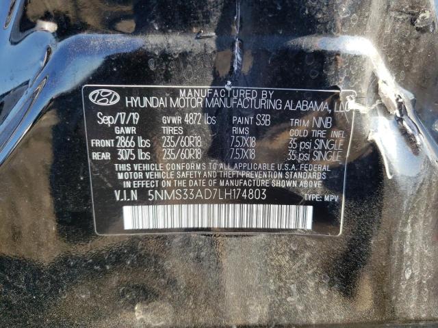 5NMS33AD7LH174803 - 2020 HYUNDAI SANTA FE SEL Սև լուսանկար 14