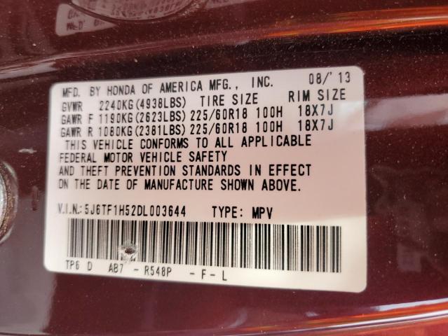 5J6TF1H52DL003644 - 2013 HONDA CROSSTOUR EXL მუქწითელი ფოტო 13