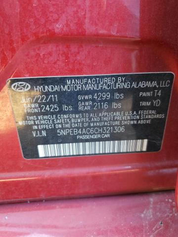 5NPEB4AC6CH321306 - 2012 HYUNDAI SONATA GLS RED photo 12