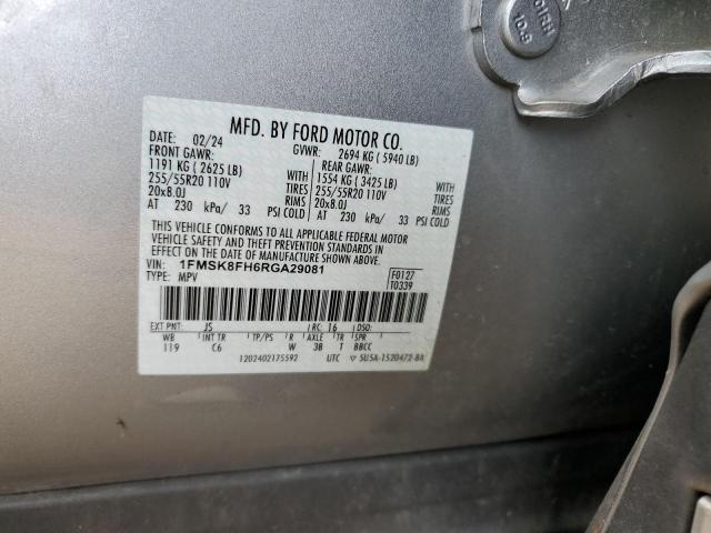 1FMSK8FH6RGA29081 - 2024 FORD EXPLORER LIMITED SILVER photo 12