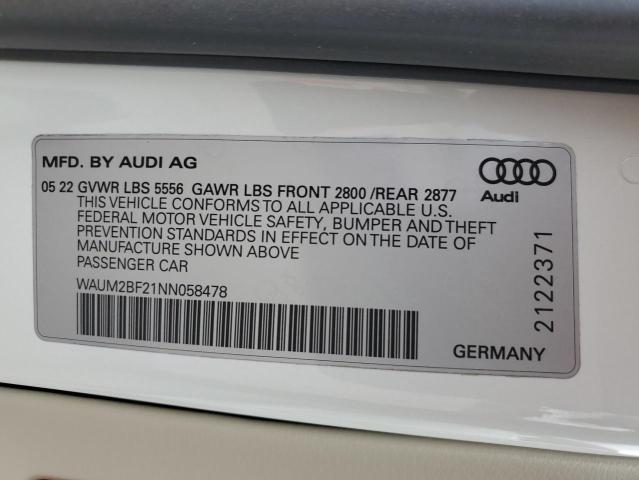 WAUM2BF21NN058478 - 2022 AUDI A6 PRESTIGE თეთრი ფოტო 12