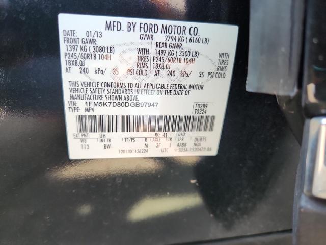 1FM5K7D80DGB97947 - 2013 FORD EXPLORER XLT BLACK photo 12