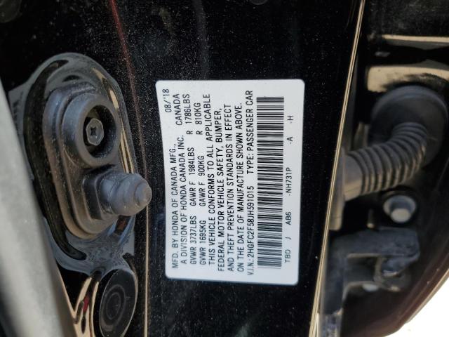 2HGFC2F58JH591015 - 2018 HONDA CIVIC LX 黑色 照片 12
