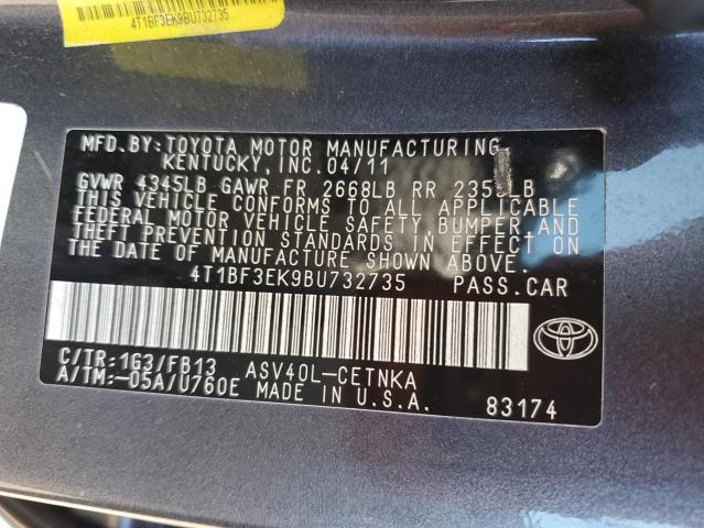 4T1BF3EK9BU732735 - 2011 TOYOTA CAMRY BASE GRAY photo 12