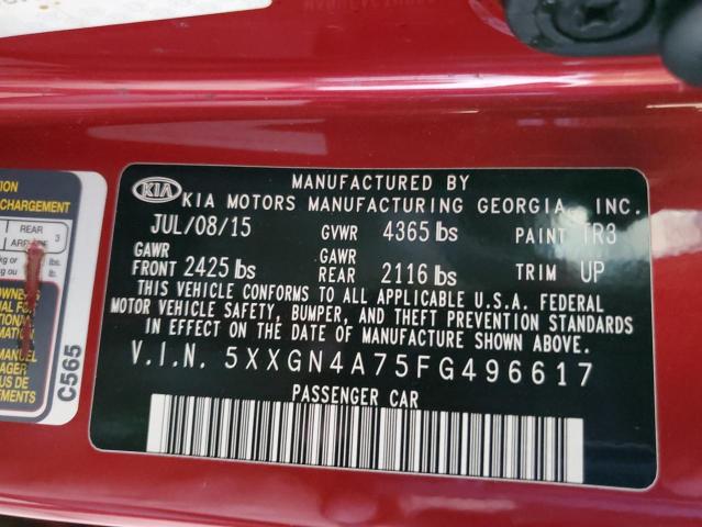 5XXGN4A75FG496617 - 2015 KIA OPTIMA EX BURGUNDY photo 12