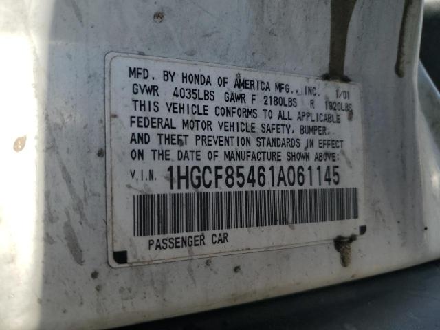 1HGCF85461A061145 - 2001 HONDA ACCORD DX WHITE photo 12