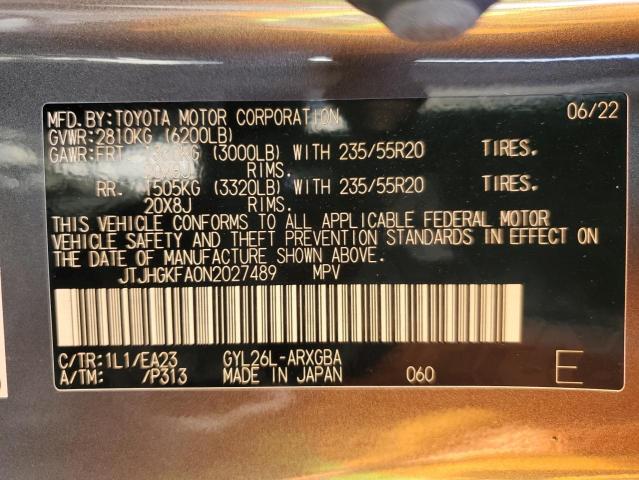 JTJHGKFA0N2027489 - 2022 LEXUS RX 450H L GRAY photo 13