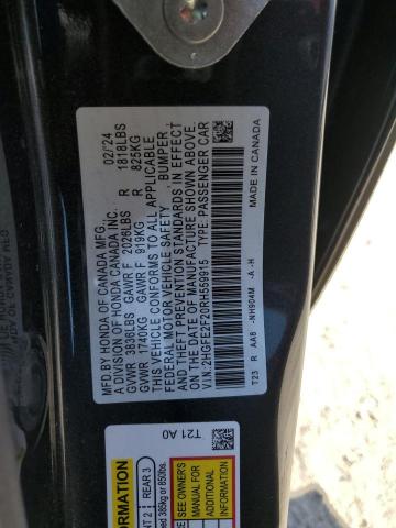 2HGFE2F20RH559915 - 2024 HONDA CIVIC LX GRAY photo 12