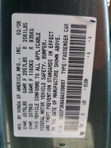 1HGCP36848A039897 - 2008 HONDA ACCORD EXL GREEN photo 13