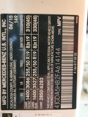 4JGDA5HB2FA614144 - 2015 MERCEDES-BENZ ML 350 4MATIC WHITE photo 12